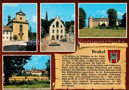 AK / Ansichtskarte Brakel_Westfalen Kapuzinerkirche Rathaus Schloss Hinnenburg Kloster Brede Brakel_Westfalen