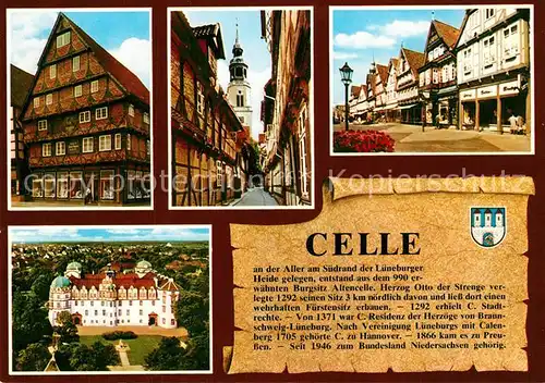 AK / Ansichtskarte Celle_Niedersachsen Schloss Fachwerkhaeuser Stadtansicht Chronik Celle_Niedersachsen