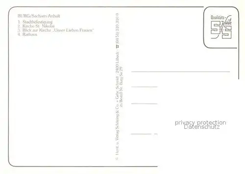 AK / Ansichtskarte Burg_Sachsen Anhalt Stadtbefestigung Kirche Sankt Nikolai Unser Lieben Frauen Rathaus Burg Sachsen Anhalt