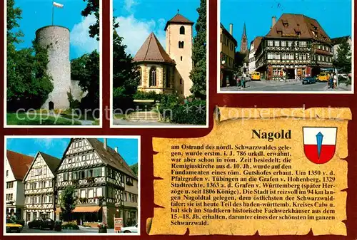 AK / Ansichtskarte Nagold Burgruine Hohennagold Remigius Kirche Hotel Post Fachwerkhaeuser Nagold