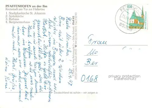 AK / Ansichtskarte Pfaffenhofen_Ilm Stadtpfarrkirche Sankt Johannis Spitalkirche Rathaus Bergmeisterhaus Chronik Pfaffenhofen Ilm