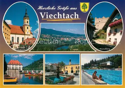 AK / Ansichtskarte Viechtach_Bayerischer_Wald Pfarrkirche Neunussberg Hoellensteinsee Stadtplatz Schwimmbad Viechtach_Bayerischer