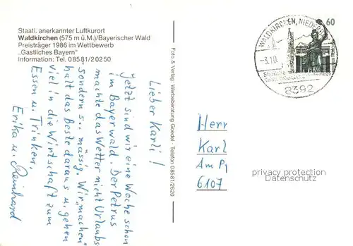 AK / Ansichtskarte Waldkirchen_Niederbayern Stadtansichten Waldkirchen Niederbayern