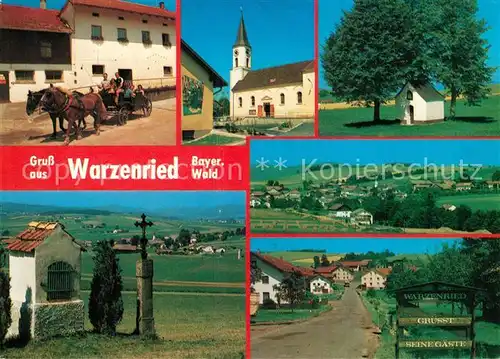 AK / Ansichtskarte Warzenried Kirche Pferdewagen Wegkreuz  Warzenried