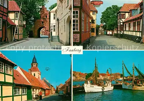 AK / Ansichtskarte Faaborg Vesterport Holkegade Adelgade Klokketaarnet Havneparti Faaborg