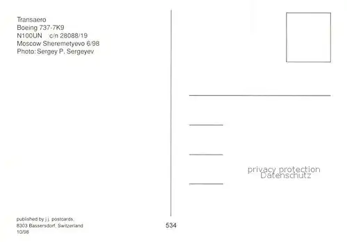 AK / Ansichtskarte Flugzeuge_Zivil Transaero Boeing 737 7K9 N100UN c n 28088 19 Flugzeuge Zivil