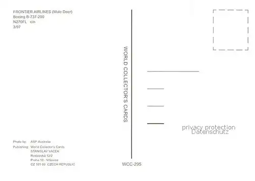 AK / Ansichtskarte Flugzeuge_Zivil Frontier Airlines Mule Deer Boeing B 737 200 N270FL  Flugzeuge Zivil
