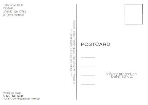 AK / Ansichtskarte Flugzeuge_Zivil Toa Domestic DC 9 41 JA8450 c n 47780  Flugzeuge Zivil