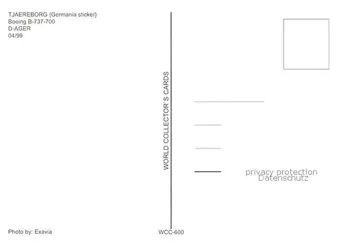 AK / Ansichtskarte Flugzeuge_Zivil Tjaereborg Boeing B 737 700 D AGER  Flugzeuge Zivil
