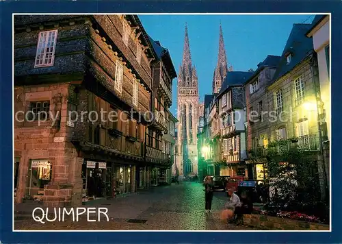 AK / Ansichtskarte Quimper La rue Kereon Cathedrale St Corentin Quimper