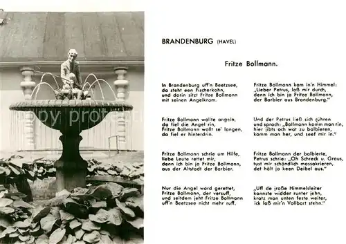AK / Ansichtskarte Brandenburg_Havel Fritze Bollmann Brunnen und Gedicht Brandenburg Havel