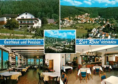 AK / Ansichtskarte Aschbach_Odenwald Gasthaus Pension Zur Rose Gastraeume Panorama Aschbach Odenwald