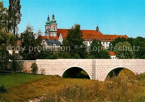 AK / Ansichtskarte Waldsassen Stiftsbasilika mit Johannis Bruecke Waldsassen