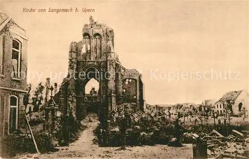 AK / Ansichtskarte Langemark Zerstoerte Kirche Truemmer 1. Weltkrieg Langemark