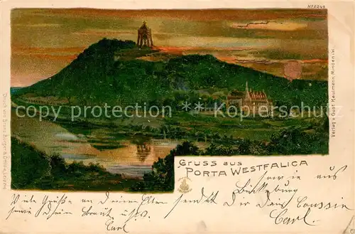 AK / Ansichtskarte Porta_Westfalica Panorama Kaiser Wilhelm Denkmal Kuenstlerkarte Porta_Westfalica