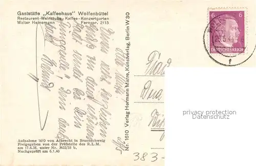 AK / Ansichtskarte Wolfenbuettel Kaffeehaus Original Fliegeraufnahme Wolfenbuettel