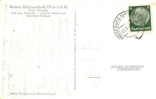 AK / Ansichtskarte Rimberg_Schmallenberg Hotel Knoche Rimberg_Schmallenberg