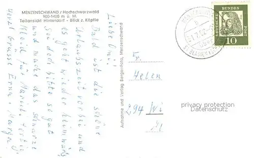 AK / Ansichtskarte Menzenschwand Teilansicht Hinterdorf Blick zum Koepfle Hochschwarzwald Menzenschwand