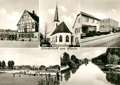 AK / Ansichtskarte Stockstadt_Rhein Kirche Schwimmbad Stockstadt_Rhein