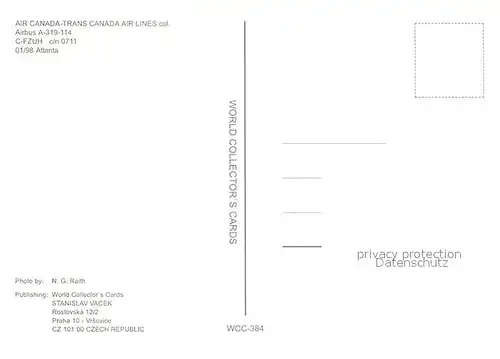 AK / Ansichtskarte Flugzeuge_Zivil Air Canada Trans Canada Airlines Airbus A 319 114 C FZUH c n 0711 Flugzeuge Zivil