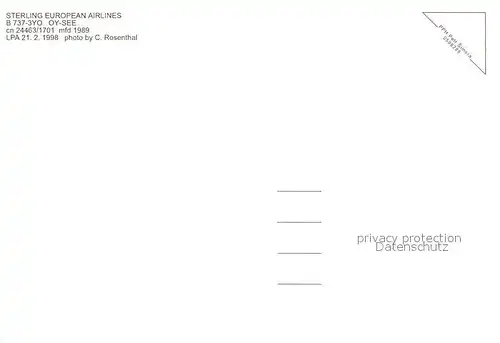 AK / Ansichtskarte Flugzeuge_Zivil Sterling European Airlines B 737 3YO OY SEE c n 24463 1701 Flugzeuge Zivil