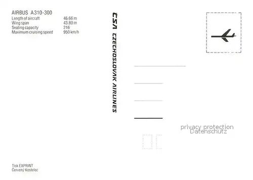 AK / Ansichtskarte Flugzeuge_Zivil CSA Airbus A310 300  Flugzeuge Zivil