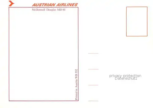 AK / Ansichtskarte Flugzeuge_Zivil Austrian Airlines McDonnell Douglas MD 81 Flugzeuge Zivil