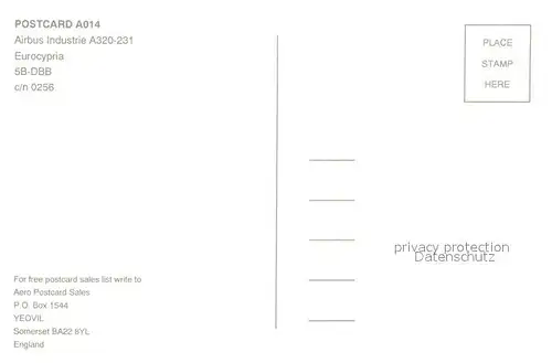 AK / Ansichtskarte Flugzeuge_Zivil Eurocypria Airbus Industrie A320 231 5B DBB c n 0256 Flugzeuge Zivil