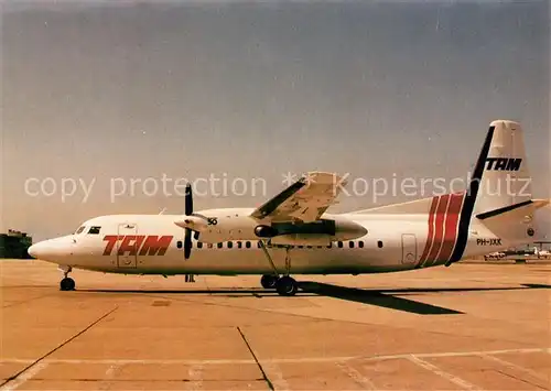 AK / Ansichtskarte Flugzeuge_Zivil TAM Brazil Fokker F 50 PH JXK  Flugzeuge Zivil