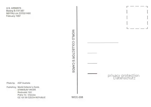 AK / Ansichtskarte Flugzeuge_Zivil U.S. Airways Boeing B 737 3B7 N517AU c n 23703 1480 Flugzeuge Zivil