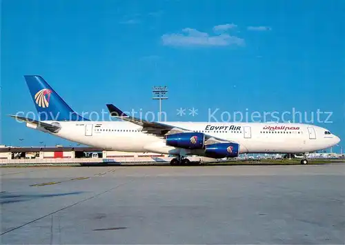 AK / Ansichtskarte Flugzeuge_Zivil Egyptair Airbus A 340 212 SU GBM Flugzeuge Zivil