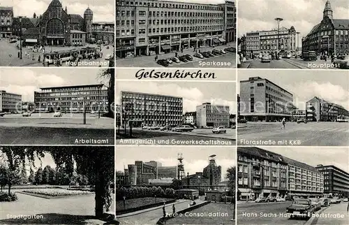 AK / Ansichtskarte Gelsenkirchen Hauptbahnhof Sparkasse Hauptpost Arbeitsamt Stadtgarten Gelsenkirchen