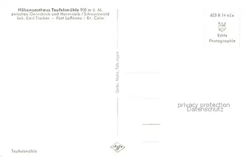 AK / Ansichtskarte Herrenalb_Schwarzwald Hoehengasthaus Teufelsmuehle 