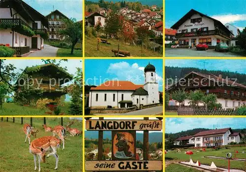 AK / Ansichtskarte Langdorf_Spiegelau Kirche Pension Arlinger Minigolfplatz Damwildgehege Langdorf_Spiegelau