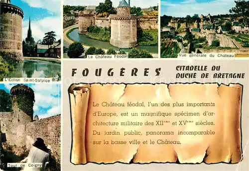 AK / Ansichtskarte Fougeres Eglise Saint Sulpice Chateau Feodal Tour de Coigny Fougeres