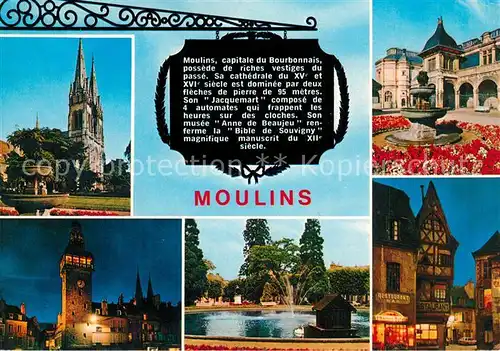 AK / Ansichtskarte Moulins_Allier Cathedrale Notre Dame Musee Pavillon d Anne de Beaujeu Bassin Moulins Allier