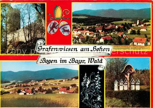 AK / Ansichtskarte Grafenwiesen Panorama Feldkreuze Burgruine Hoher Bogen Grafenwiesen