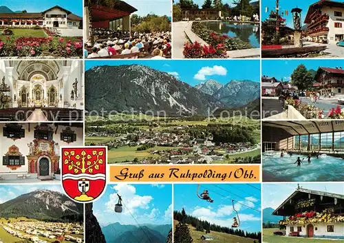 AK / Ansichtskarte Ruhpolding Kurhaus Pfarrkirche Rathhaus Campingplatz Kurkonzert Kurpark Ruhpolding