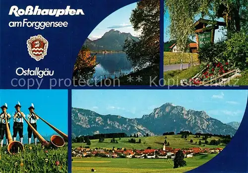 AK / Ansichtskarte Rosshaupten_Forggensee Panorama Alphornblaeser Rosshaupten Forggensee