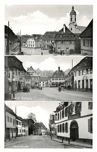 AK / Ansichtskarte Riegel_Kaiserstuhl Ortsmotiv mit Kirche Rathaus Hauptstrasse Riegel_Kaiserstuhl