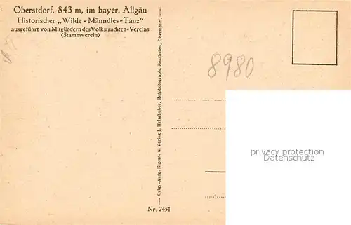 AK / Ansichtskarte Oberstdorf Historischer Wilde Maenndles Tanz Volkstrachtenverein Oberstdorf