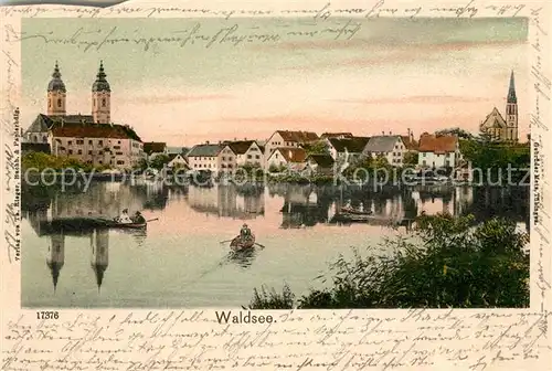 AK / Ansichtskarte Waldsee_Bad Stadtsee mit Blick zur Kirche Waldsee_Bad