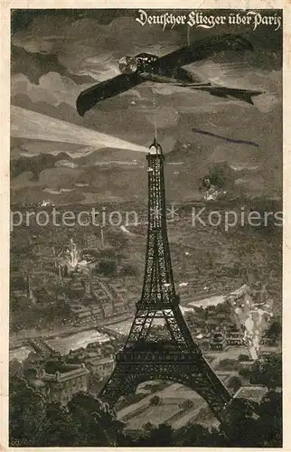 AK / Ansichtskarte Paris Deutscher Flieger ueber Paris La Tour Eiffel Kuenstlerkarte Deutscher Luftflottenverein Paris