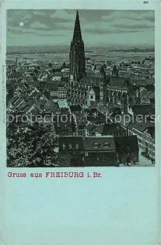 AK / Ansichtskarte Freiburg_Breisgau Stadtbild mit Muenster im Mondschein Freiburg Breisgau