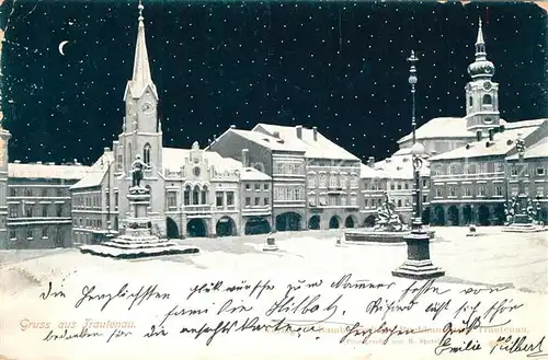 AK / Ansichtskarte Trautenau_Tschechien Ruebezahlplatz Brunnen Denkmal Kirche Trautenau Tschechien