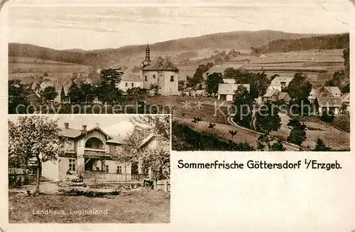 AK / Ansichtskarte Goettersdorf_Erzgebirge Ortsansicht mit Kirche Landhaus Luginsland Goettersdorf Erzgebirge