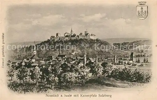 AK / Ansichtskarte Neustadt_Saale mit Kaiserpfalz Salzburg Wappen Kuenstlerkarte Neustadt_Saale