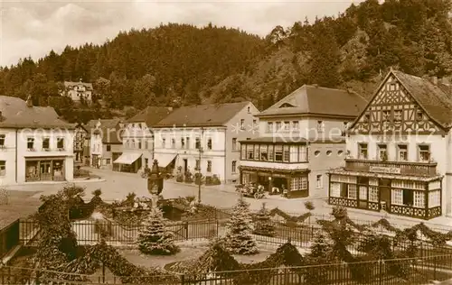 AK / Ansichtskarte Berneck_Fichtelgebirge Marktplatz Brunnen Konditorei Cafe Berneck Fichtelgebirge