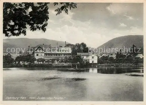 AK / Ansichtskarte Ilsenburg_Harz Hotel Zu den roten Forellen Forellenteich Ilsenburg Harz