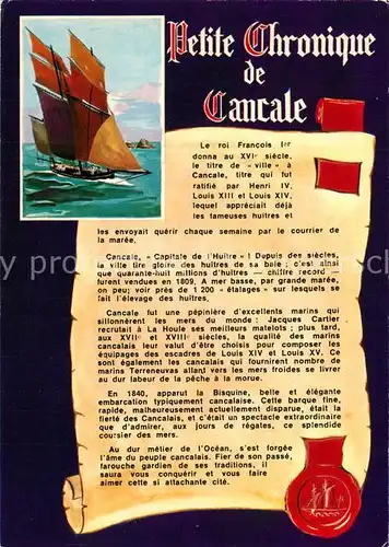 AK / Ansichtskarte Cancale Segelboot Chronik Cancale